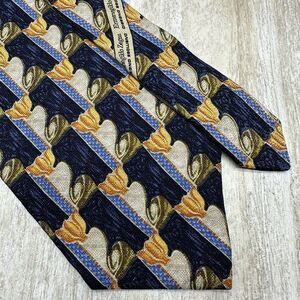 Ermenegildo Zegna Neck Tie Tulip Floral‎ Printed Silk Made Italy Blue Yellow